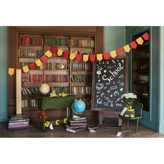 2Pcs Back To School Backdrop for Photography Children Black Blackboard Pencil Graduation Baby Portrait Background Photo Studio Propsround Photo Studio Props 60x40 IN