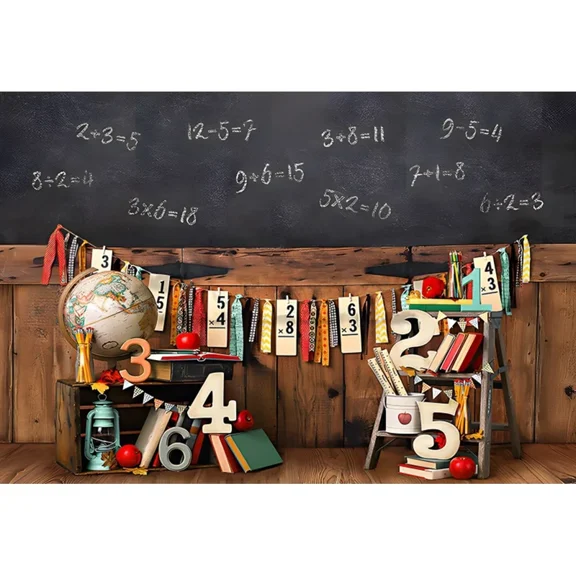 2Pcs Back To School Backdrop for Photography Children Black Blackboard Pencil Graduation Baby Portrait Background Photo Studio Propsround Photo Studio Props 72x48 IN