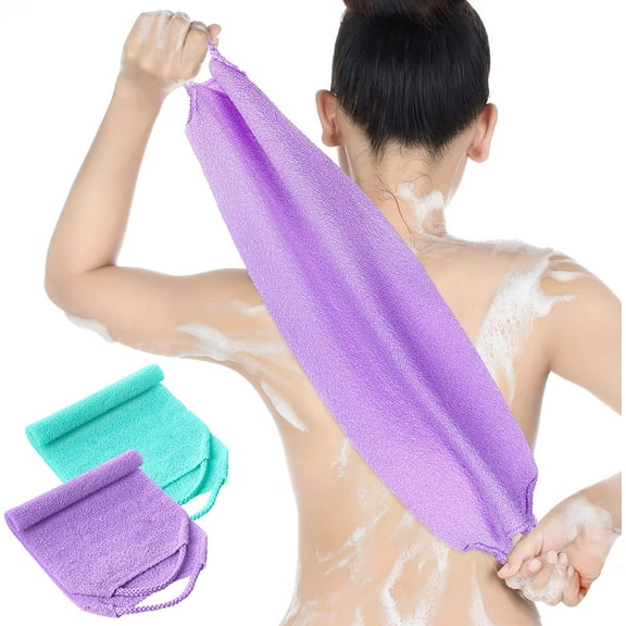 2Pcs Back Scrubber for Shower Exfoliating Washcloth Back Cloth Body Extended Length Scrubber Towel Nylon Exfoliating Stretchable Pull Strap Wash Cloth for Bath Body Scrub Washcloth