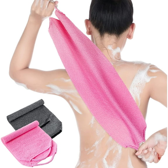2Pcs Back Scrubber for Shower Exfoliating Washcloth Back Cloth Body Extended Length Scrubber Towel Nylon Exfoliating Stretchable Pull Strap Wash Cloth for Bath Body Scrub Washcloth