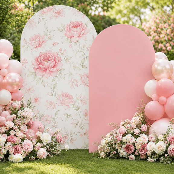 2Pcs Backdrop Spandex Wedding Arch Stand Covers for Wedding Bridal Shower Photo Background Decorations 7.2ft, 6.6ft