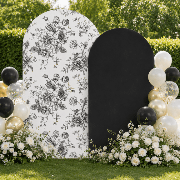 2Pcs Backdrop Spandex Wedding Arch Stand Covers for Wedding Bridal Shower Photo Background Decorations 7.2ft, 6.6ft