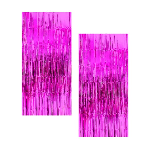2Pcs Background Tassel Rain Curtains, Foil Fringe Background Photoshoot for Party Wedding Party Decoration, Hot Pink