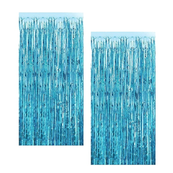 2Pcs Background Tassel Rain Curtains, Foil Fringe Background Photoshoot for Party Wedding Party Decoration, Light Blue