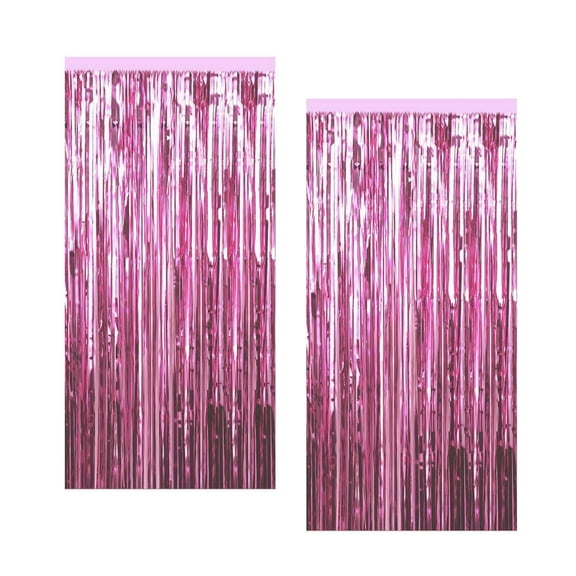 2Pcs Background Tassel Rain Curtains, Foil Fringe Background Photoshoot for Party Wedding Party Decoration, Pink