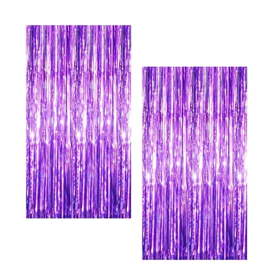 2Pcs Background Tassel Rain Curtains, Foil Fringe Background Photoshoot for Party Wedding Party Decoration, Purple