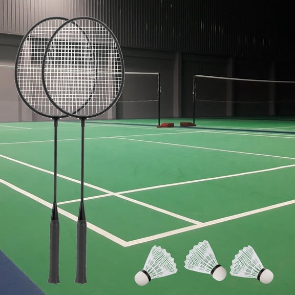 2Pcs Badminton Rackets Badminton Shuttlecock 2 Player Badminton Racquets with 3 Nylon Balls for Family, Outdoor Sports, Beginners, Training Black