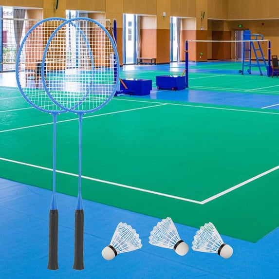2Pcs Badminton Rackets Badminton Shuttlecock 2 Player Badminton Racquets with 3 Nylon Balls for Family, Outdoor Sports, Beginners, Training Blue
