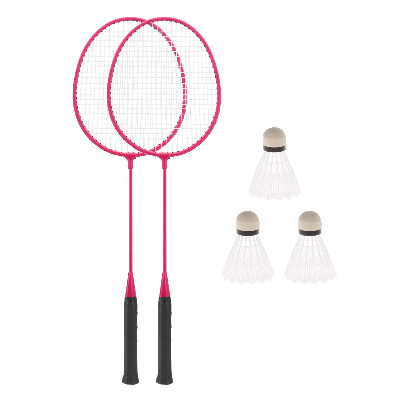 2Pcs Badminton Rackets with 3 Nylon Balls Family Training Badminton Racquets Pink