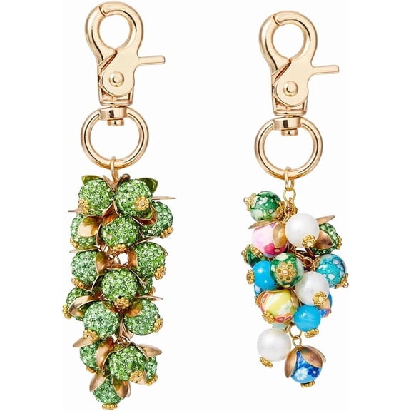 2Pcs Bag Charms Keychain Alloy keychain Bead Charms Keychains with Colorful Round Beads Handbag Decoration with Zinc Alloy Swivel Lobster Claw Clasps