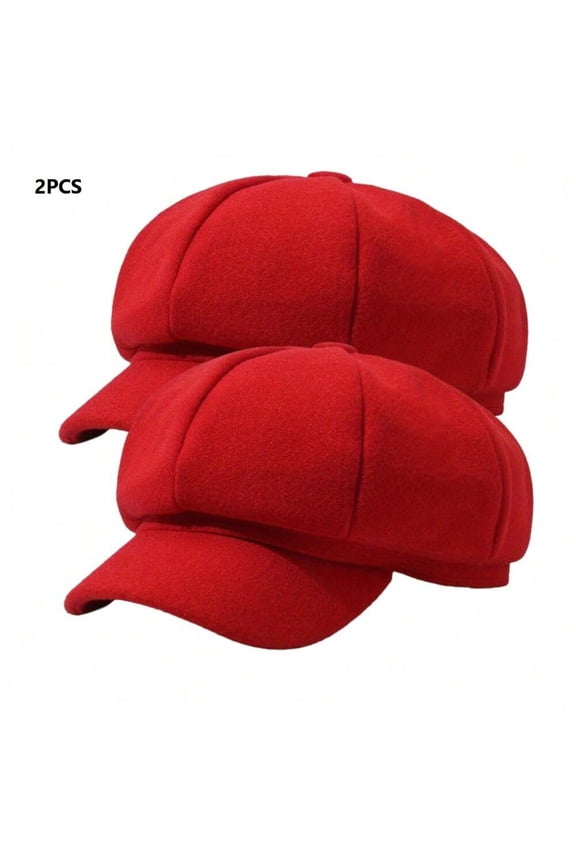 2Pcs/ Bag Women's Solid Adjustable Beret Cap Elasticity Unisex News Boy Hat Vintage Autumn Winter Women's Retro Stable Octagonal Cap