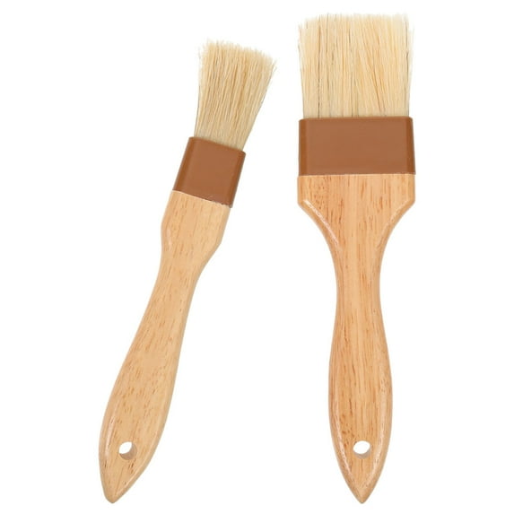 2Pcs Baking Cooking Basting Brush Pastry BBQ Marinade Kitchen Oil Brush with Wood Handle