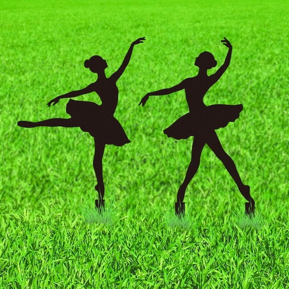 2Pcs Ballet Girl Metal Decorative Garden Stakes Black Ballet Dancer Silhouette Outdoor Statues Rustic Garden Ornament Gifts Yard