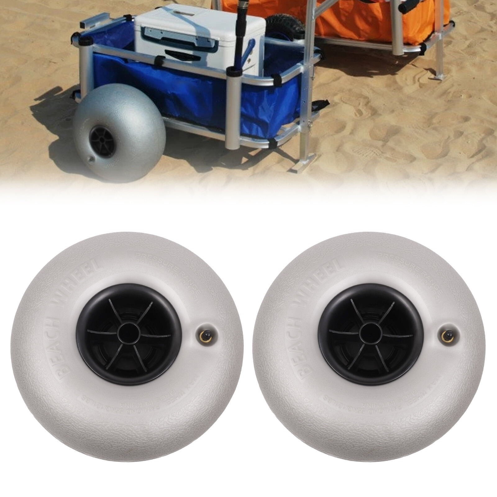 2Pcs Balloon Wheels 10" Replacement Big Beach Sand Tires Silver Gray for Kayak Dolly Canoe