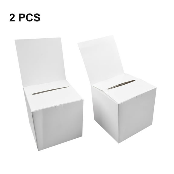 2Pcs Ballot Box Donation Box With Removable Header Board Suggestion Box White 15.2 X15.2X15.2Cm Letter Slot Complain Ballot