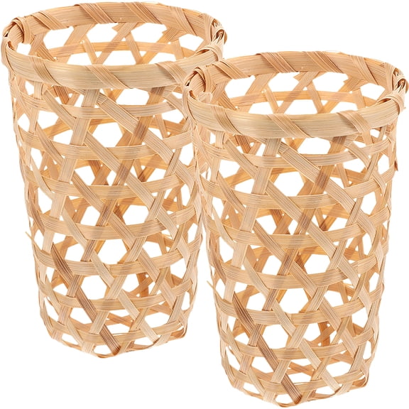 2Pcs Bamboo Woven Basket Bread Serving Basket Kitchen Garlic Ginger Holder