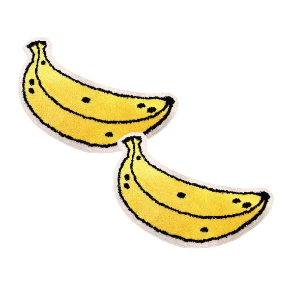 2Pcs Banana Bath Mat Bath Mats For Bathroom Cute Yellow Fruit Shaped Bathtub Rug Bathroom Tub Shower Rugs Washable Non Slip Carpet 23.6"