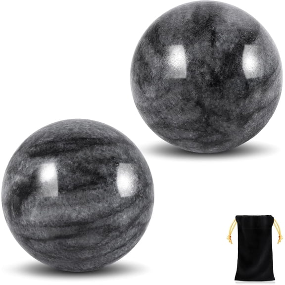 2Pcs Baoding Balls, Baoding Balls for Hand Therapy, Chinese Health Exercise Massage Balls with Carry Pouch for Stress Relief Meditation Ball(Gray/1.57 inch)
