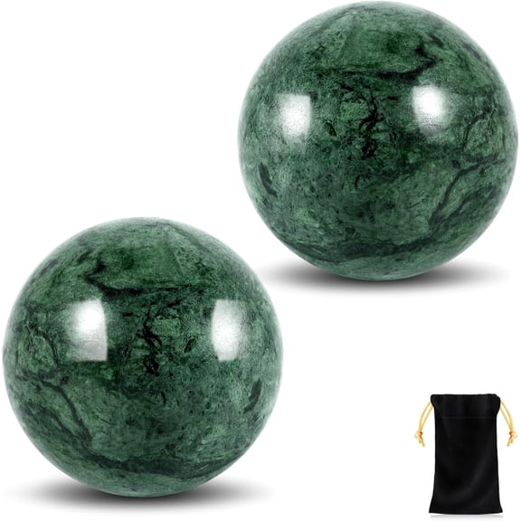2Pcs Baoding Balls, Boading Balls for Hand Therapy, Chinese Health Exercise Massage Balls with Carry Pouch for Stress Relief Meditation Ball (Green/2 inch)