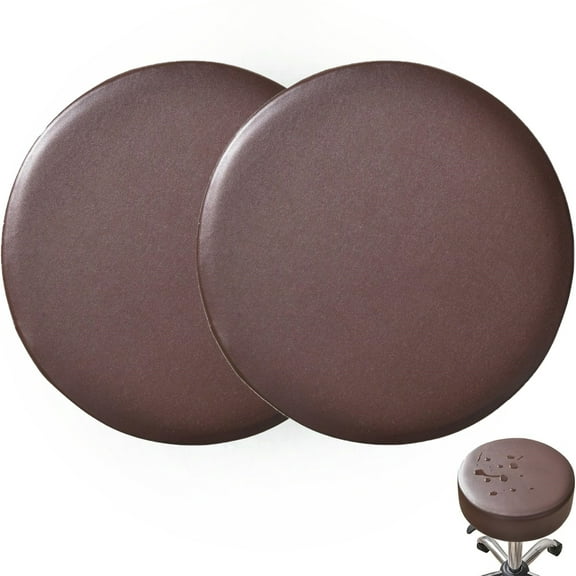 2Pcs Bar Stool Covers Round Chair Cover, Round Barstool Seat Covers for Chairs, Waterproof Circle Chair Cover with Elastic Bands for 12-14inch, Coffee