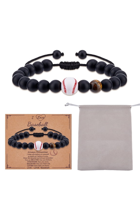 2Pcs Baseball Basketball Bracelets Gift 4.7-8cm Sport Adjustable Beaded Bracelets Sports Party Favors Bracelet Graduation Birthday Gifts