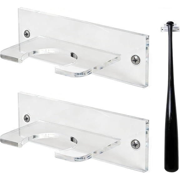 2Pcs Baseball Bat Holder Wall Mount Display, 10cm/3.9in Vertical Display Rack, Sturdy Acrylic Softball Bats Hanger for Home Decor, Space Saving Sports Decor