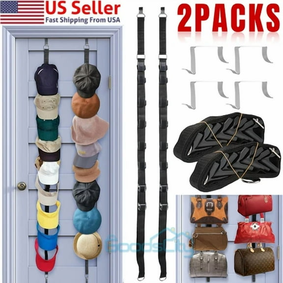 2Pcs Baseball Cap Hat Rack Wall Door Hanger Holder Storage Organizer 16 Hooks