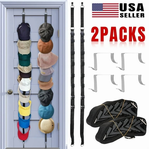 2Pcs Baseball Cap Hat Rack Wall Door Hanger Holder Storage Organizer 16Hooks