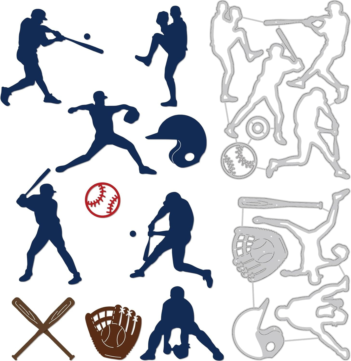 2Pcs Baseball Theme Cutting Dies Stencil Baseball Player Metal ...