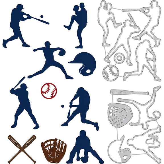 2Pcs Baseball Theme Cutting Dies Stencil Baseball Player Metal Embossing Cut Stencils Craft Embossing Tools for Card DIY Scrapbooking