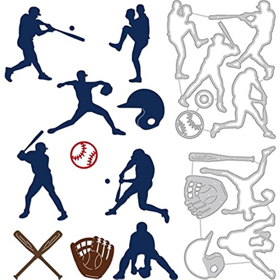 2Pcs Baseball Theme Cutting Dies Stencil Baseball Player Metal Embossing Cut Stencils Craft Embossing Tools
