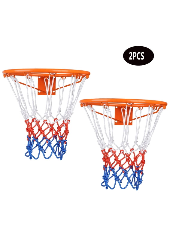 2Pcs Basketball Nets Replace,Heavy Duty 12 Loops Tri-Colored Basketball Net for Outdoor Indoor Sports
