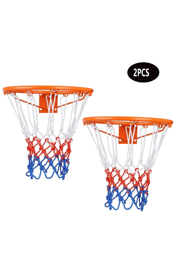 2Pcs Basketball Nets Replace,Heavy Duty 12 Loops Tri-Colored Basketball Net for Outdoor Indoor Sports
