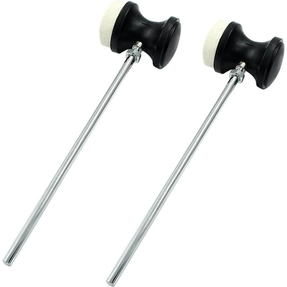 2Pcs Bass Drum Pedal Beater Double Sided, Kick Drum Beater Stainless Steel Handle Drum Pedal Mallet with Felt Head for Percussion Instrument Accessories