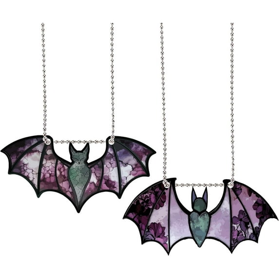 2Pcs Bat Window Decor Hanging Ornaments with Stainless Steel Vampire Acrylic Stunning Pendants Suncatcher Panels for Home Office Wall Window Tree Art Hanging DIY Gift Decoration