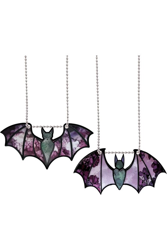 2Pcs Bat Window Decor Hanging Ornaments with Stainless Steel Vampire Acrylic Stunning Pendants Suncatcher Panels for Home Office Wall Window Tree Art Hanging DIY Gift Decoration