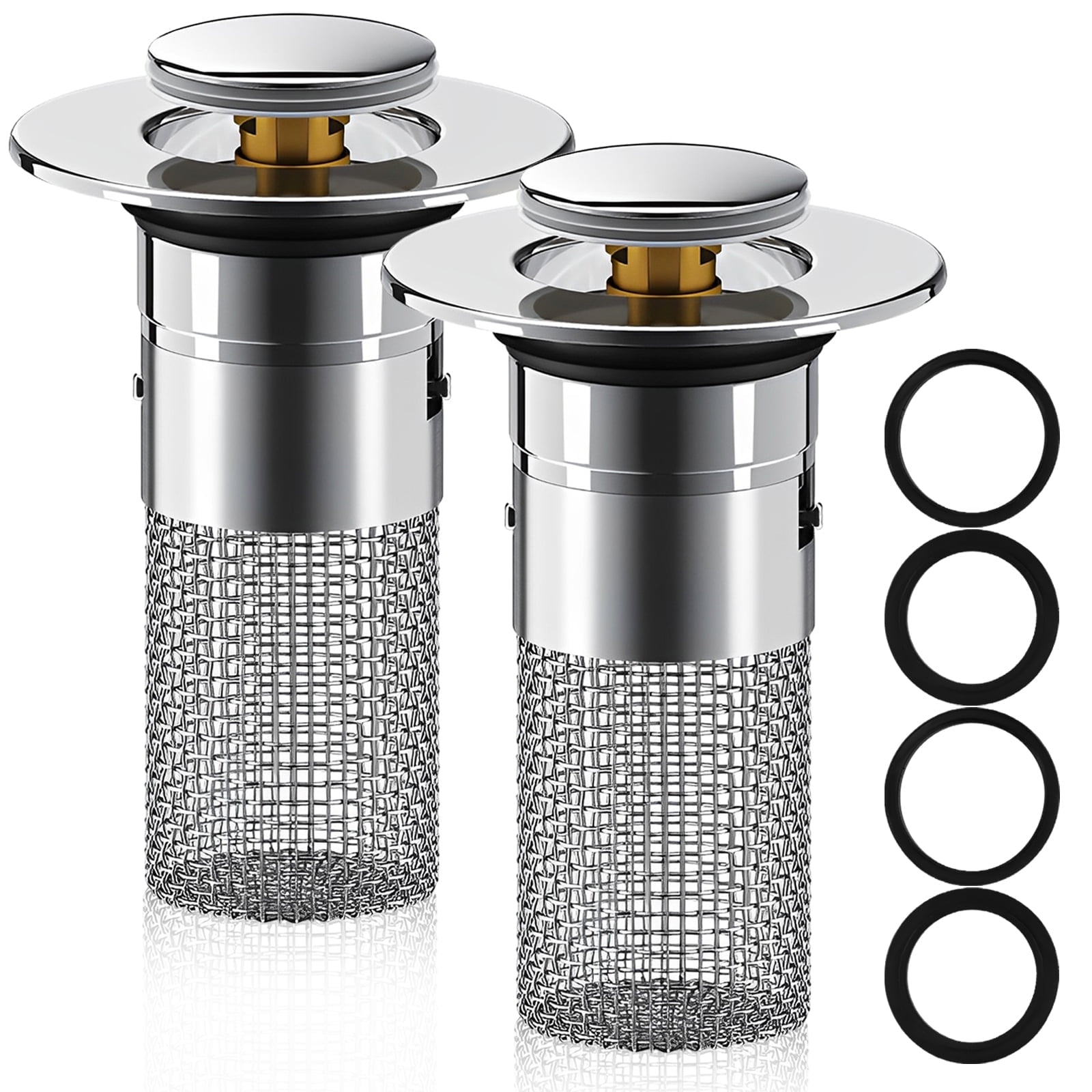 4Pcs Pop Up Sink Drain Strainer 304 Stainless Steel Bathroom Sink Plug Strainer with Filter Basket Brass Core Sink Drain Stopper Anti Clogging Basin Sink Drain Filter for 0.94-1.4 Inch Sink Hole