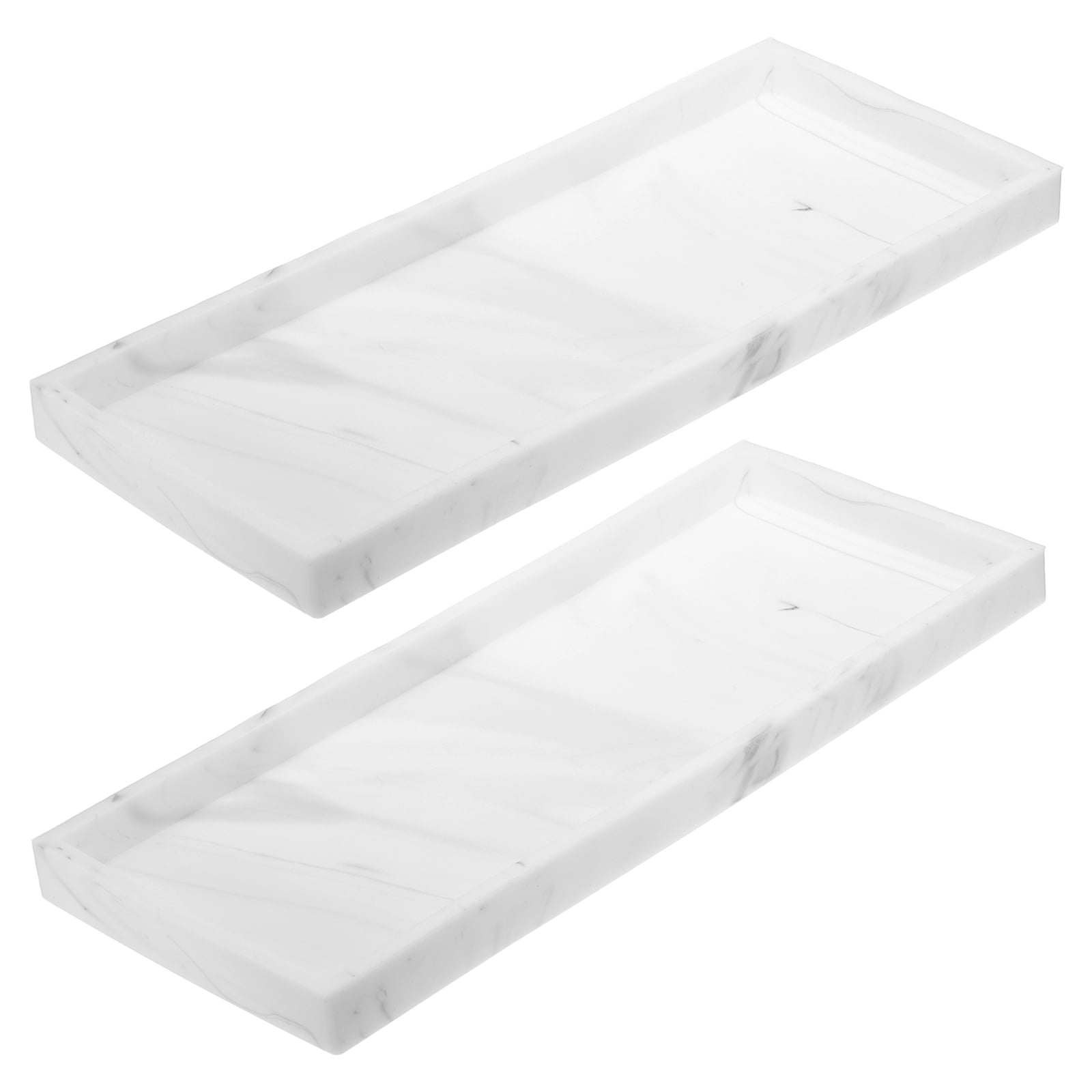 2Pcs Bathroom Vanity Tray, 11.8"x5" Silicone Soap Dispenser Trays, Marble White