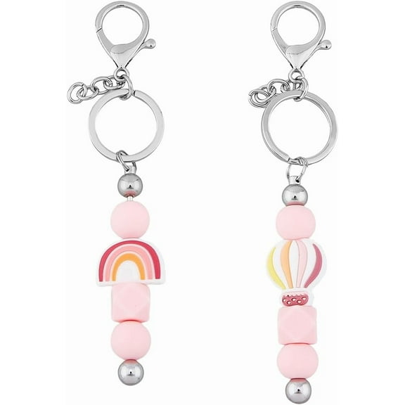 2Pcs Beadable Keychain Bars with Silicone Beads DIY Keychain Making Kit Iron Bar Beadable Keychain Blank Keychain Bar for DIY Gift Making