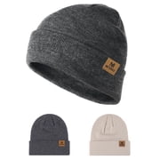 JSEMOY 2Pcs Beanie for Men Women Cuffed Thick Knitted Unisex Winter Hat Beanies Skull Cap-grey+Beige