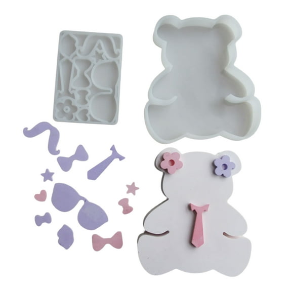 2Pcs Bear Plaster Molds for Gypsum Decorations, Birthday Gift, Bear Silicone Fondant Mold for Chocolate Cake Decoration
