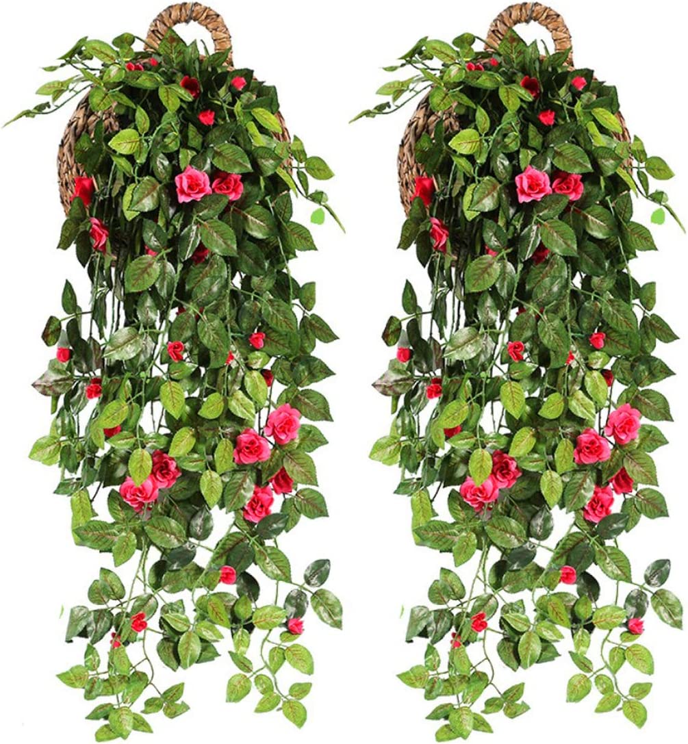 2Pcs Beautiful Artificial Rose Vine Realistic Hanging Flower for