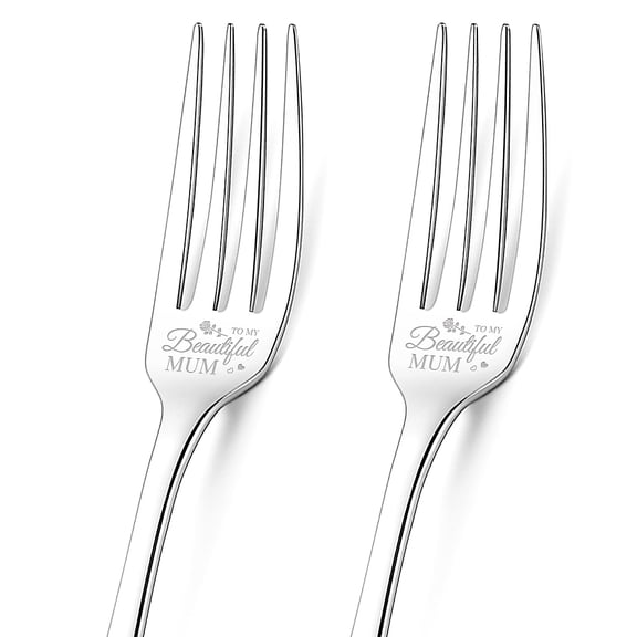 2Pcs to My Beautiful Mum Engraved Forks with Gift Box Stainless Steel Table Forks for Birthday Wedding Anniversary Valentine's Day Gift for Wife Husband 8Inches DIY Making
