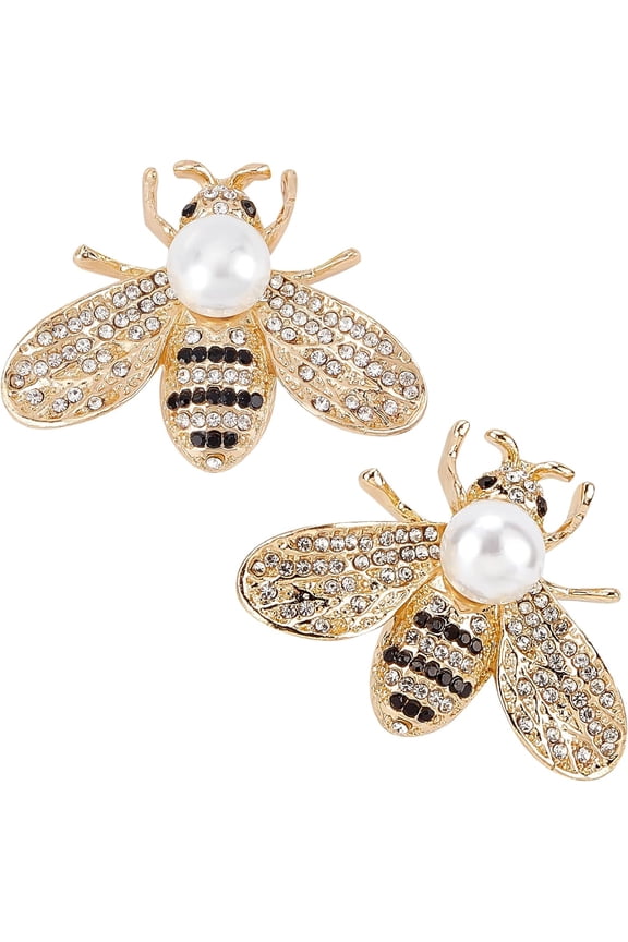 2Pcs Bee Alloy Brooch with Resin Pearl Exquisite Rhinestone Insect Lapel Pin for Girl Women Golden 29x40x12.5mm Pin: 0.8mm art