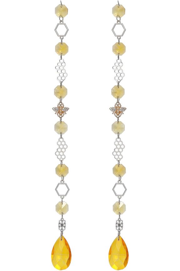 2Pcs Bee themed Sun Catchers Teardrop Pendant Decoration Hanging Suncatchers with Alloy Findings and Alloy Pendant for Home Decoration 317mm for DIY