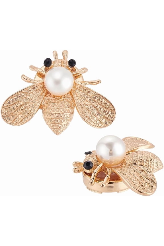 2Pcs Bees Cufflinks with Rhinestone and Plastic Pearl Light Gold 30x39x16.5mm DIY