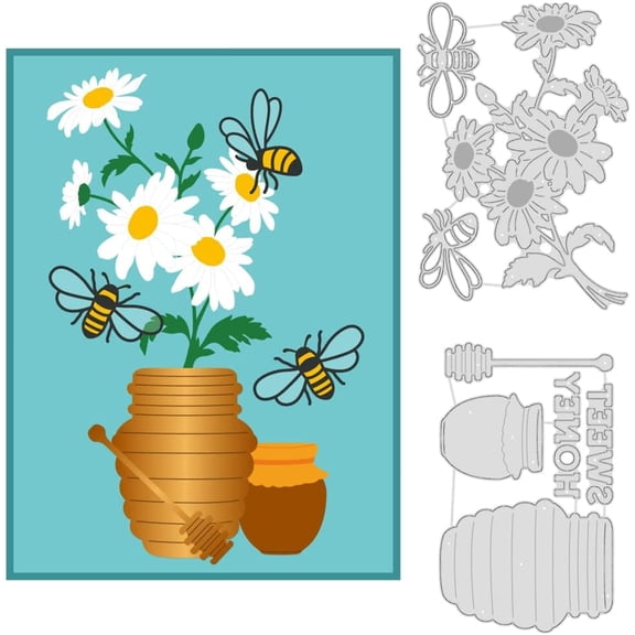 2Pcs Bees Daisy Flower Cutting Dies Spring Theme Embossing Stencils Template Die Cut Set for Card Scrapbooking and DIY Craft Album Paper Card Decor