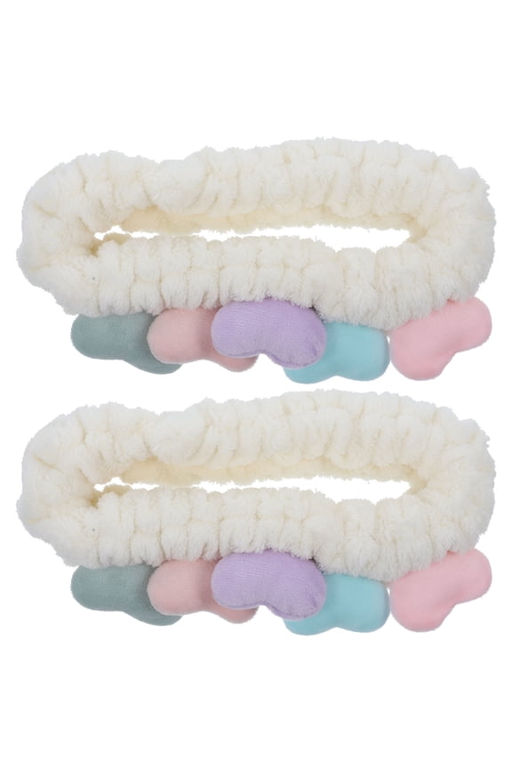 2Pcs Beige Heart Hair Bands Elastic Facial Washing Headwraps for Daily Use