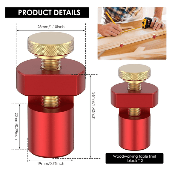 2Pcs Bench Dogs Clamp Set,3/4In(19mm) Aluminum Alloy Workbench Hole Stop,Woodworking Table Stop Carpen