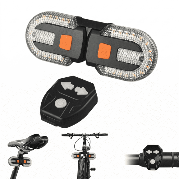 2Pcs Bicycle Turn Signal Lights with Alarm, USB Charging Remote Control Waterproof Strobe Tail Light, 5 Modes for Front & Rear Installation